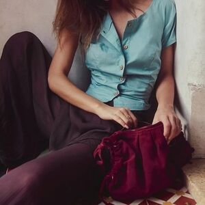 Free People Sally Scrunch Suede Bag Dried Cranberry Leather Purse NWT